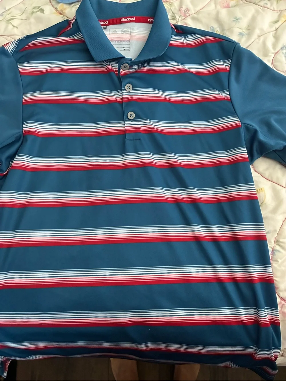 adidas Teal Polo with Red and White Stripes
